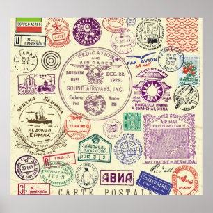 Vintage Briefmarke, dekoratives Set. Poster
