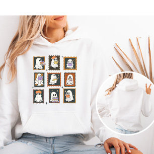 Vintage Briefmarke Halloween Ghosts Reading Books Hoodie