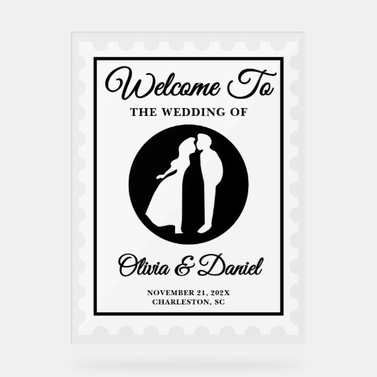 Vintage Briefmarke Hochzeit Acrylschild (Vorderseite)