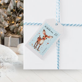 Vintage Briefmarke Kitsch Reindeer Retro Name Weih Geschenkanhänger