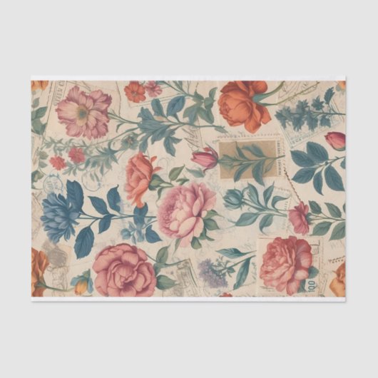 Vintage Briefmarke mit Blumenmotiven Seidenpapier (Vorderseite)