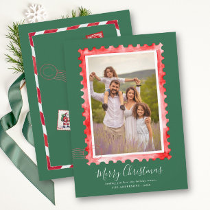 Vintage Briefmarke Rot Grün Familie Weihnachten