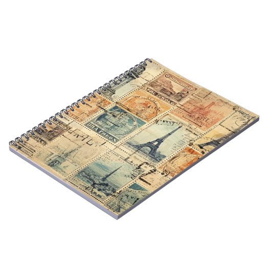 Vintage Briefmarke SpiralNotebook Notizblock (Linke Seite)
