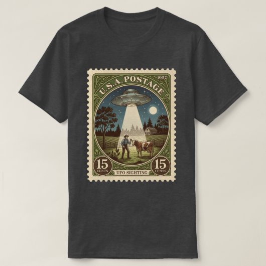 VINTAGE BRIEFMARKE UFO T-Shirt (Design vorne)