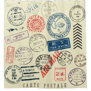 Vintage Briefmarke: Zeitlose Dekorsammlung Duschvorhang