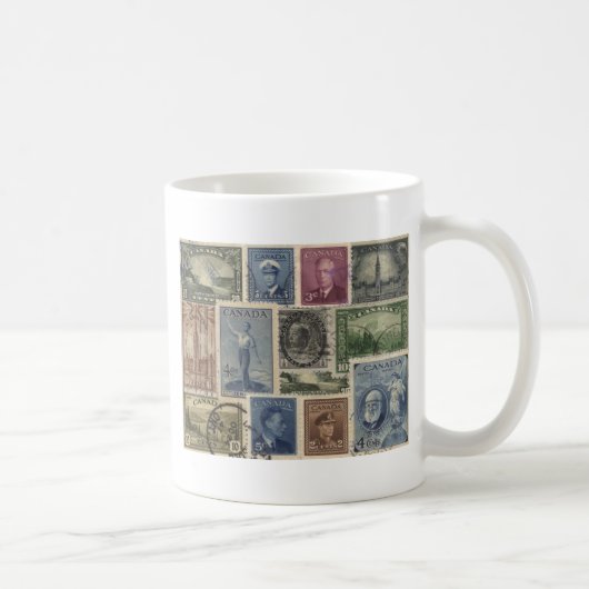 Vintage Briefmarken-Collage Kaffeetasse (Rechts)