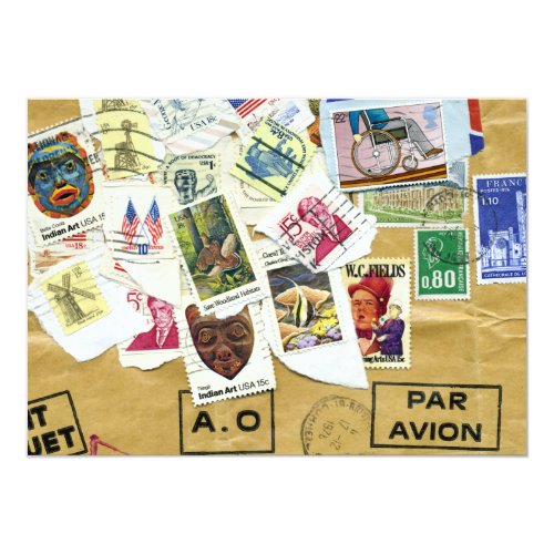 Vintage Briefmarken Collagen Abschied Party Einladung Meine Einladungskarten De