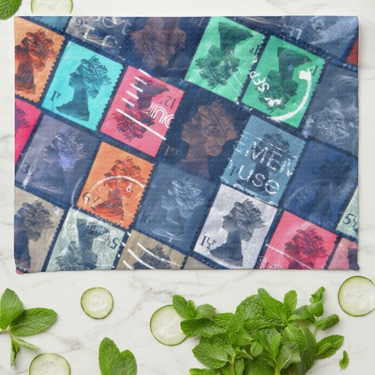 Vintage Briefmarken Geschirrtuch (Gefaltet)