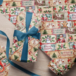 Vintage-Briefmarken-Ticket Süße Weihnachten Geschenkpapier
