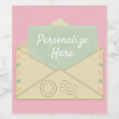 Vintage Briefumschlagankündigung Rosa aquamarin Weinetikett (Einzelnes Label)