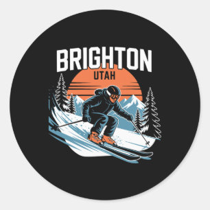 Vintage Brighton Utah Skifahren Wintersport Retro Runder Aufkleber