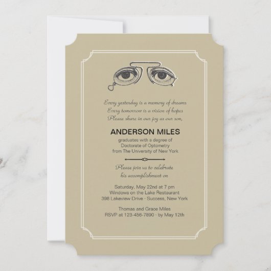 Vintage Brille Abschluss Einladung (Vorderseite)