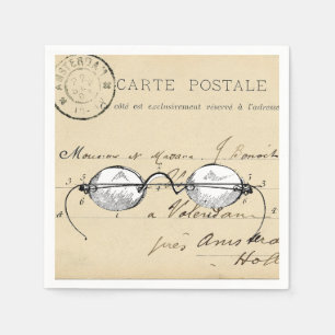 Vintage-Brille Französische Postkarte Serviette