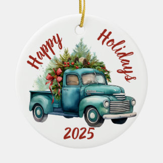 Vintage Bringing Home The Christmas Tree, Vintage  Keramik Ornament