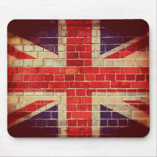 Vintage britische Flagge an einer Ziegelmauer Mousepad