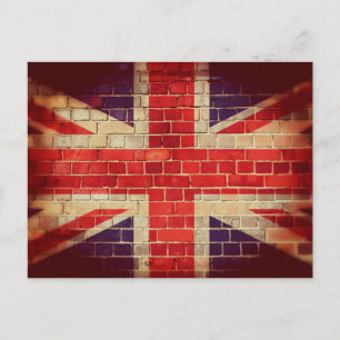 Vintage britische Flagge an einer Ziegelmauer Postkarte