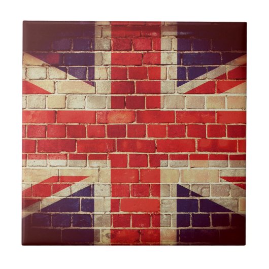 Vintage BRITISCHE Flagge auf einer Ziegelsteinwand Fliese (Vorderseite)