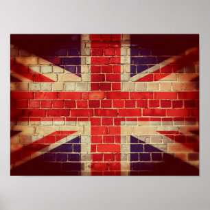 Vintage BRITISCHE Flagge auf einer Ziegelsteinwand Poster