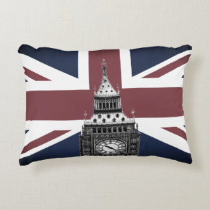 Vintage Britische Flagge & Big Ben, London, Großbr Dekokissen