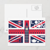 Vintage britische Flagge mit Londoner Dekoration Postkarte (Vorne/Hinten)