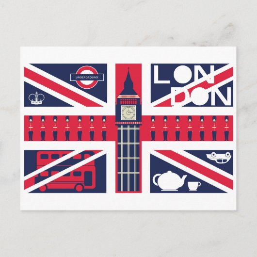Vintage britische Flagge mit Londoner Dekoration Postkarte (Vorderseite)