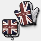 Vintage Britische Flagge Ofenhandschuh & Topflappen-Set (Vorderseite/Rückseite)
