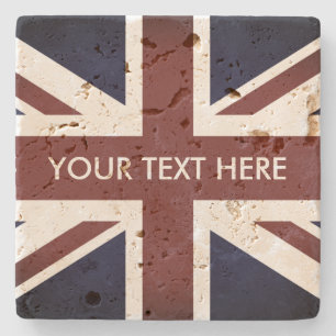 Vintage Britische Flagge Travertin Steinuntersetzer