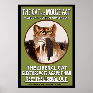 Vintage britische Suffragette-Katzen-und Mäusetat Poster