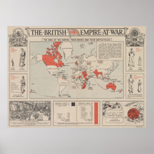 Vintage britisches Reich-Weltkarte (1916) Poster