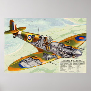 Vintage britisches Spitfire-Flugzeug des Zweiten W Poster