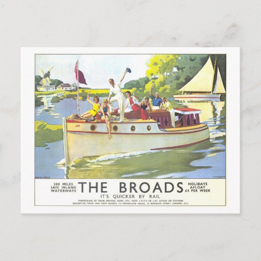 Vintage Broads in England Travel Poster Postkarte (Vorderseite)