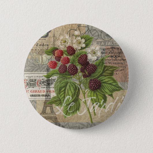 Vintage Brombeeren Französische Ephemera Art Colla Button (Vorderseite)