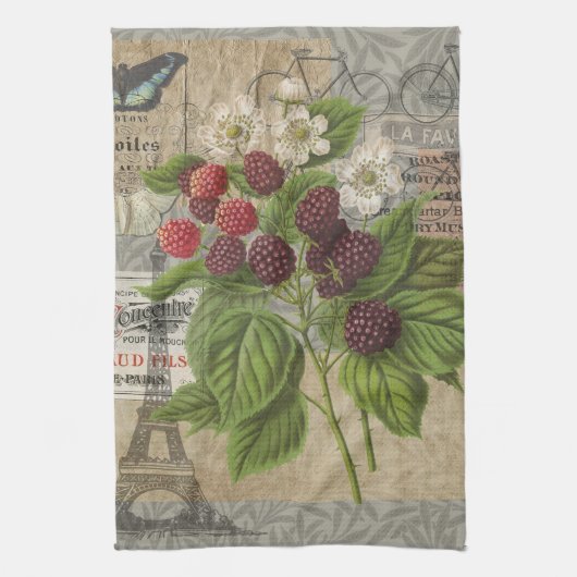 Vintage Brombeeren Französische Ephemera Art Colla Geschirrtuch (Vertikal)