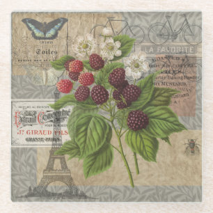Vintage Brombeeren Französische Ephemera Art Colla Glasuntersetzer