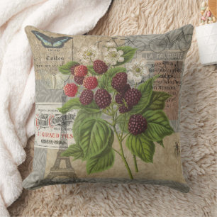 Vintage Brombeeren Französische Ephemera Art Colla Kissen