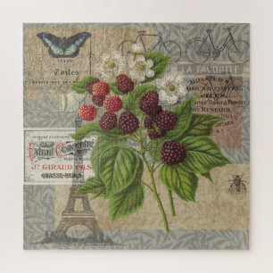 Vintage Brombeeren Französische Ephemera Art Colla Puzzle