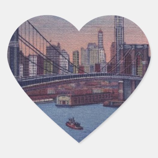 Vintage Brooklyn Bridge Herz-Aufkleber (Vorderseite)