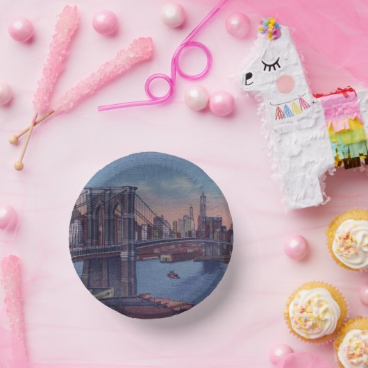 Vintage Brooklyn Bridge Malerei Pappteller (Party)