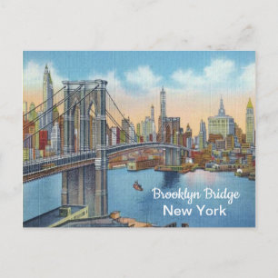 Vintage, Brooklyn Bridge, New York. Postkarte