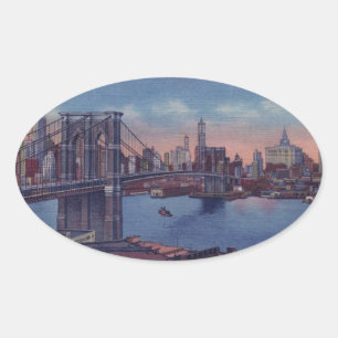 Vintage Brooklyn Bridge Ovaler Aufkleber