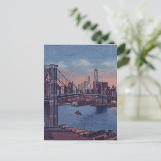 Vintage Brooklyn Bridge Postkarte (Stehend Vorderseite)