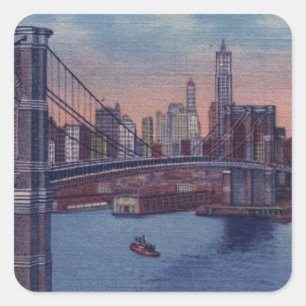 Vintage Brooklyn Bridge Quadratischer Aufkleber
