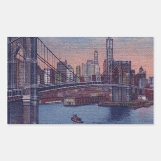 Vintage Brooklyn Bridge Rechteckiger Aufkleber (Vorderseite)