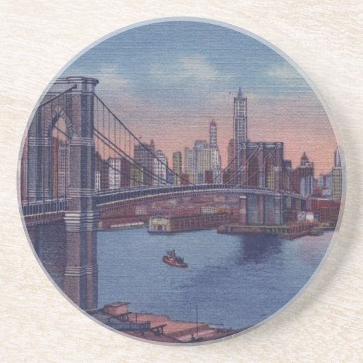 Vintage Brooklyn Bridge Sandstein Untersetzer (Vorne)