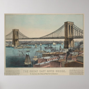Vintage Brooklyn-Brücken-Illustration (1872) Poster