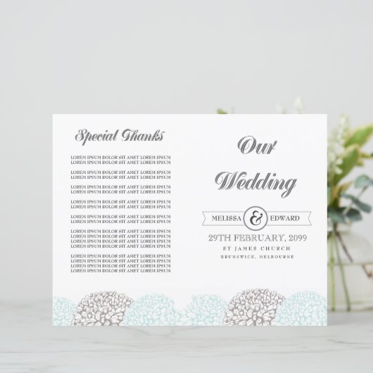 Vintage Broschüre für Hochzeitsprogramme für Aqua- (Stehend Vorderseite)