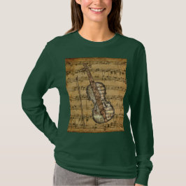 Vintage Brown-Blatt-Musik-Violine T-Shirt