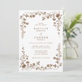 Vintage Brown Bronze French Floral Wedding Einladung (Stehend Vorderseite)