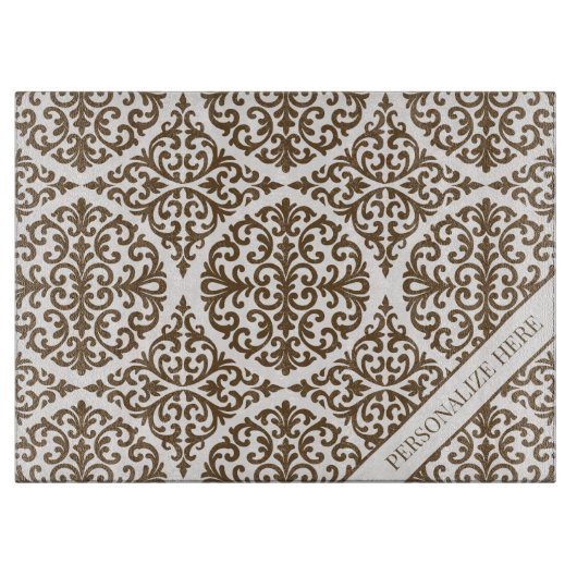 Vintage Brown Damask Kitchen Design Schneidebrett (Vorderseite)
