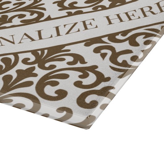 Vintage Brown Damask Kitchen Design Schneidebrett (Ecke)